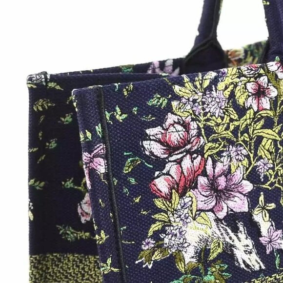 Auth Christian Dior Book Tote Large Handbag Tote Bag Navy Canvas - Picture 9 of 14